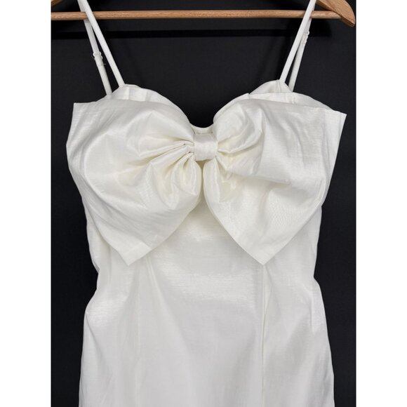 NWT Lulus Womens Bow Front Midi Dress M White Graduation Bachelorette LWD Bridal - Picture 3 of 11